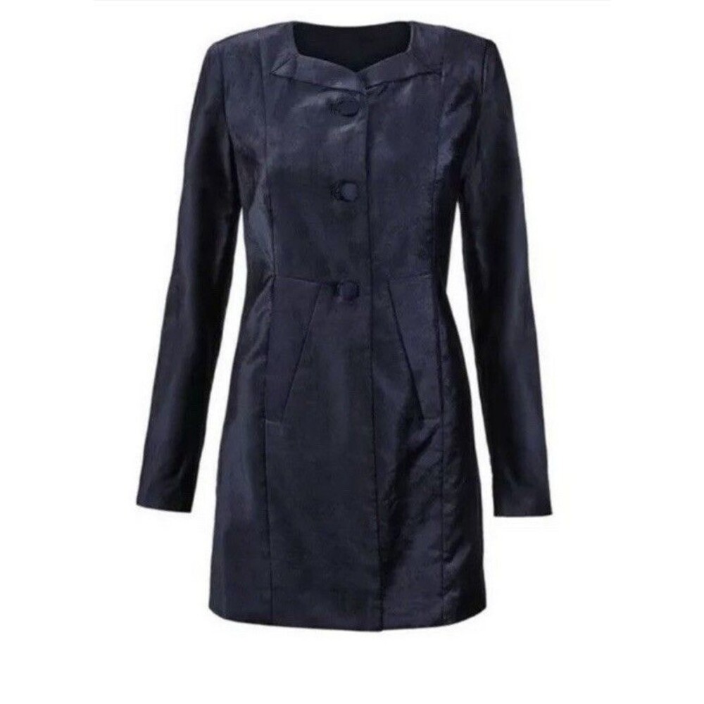 CABI Entrance Blazer Long Coat Midnight Blue Velvet Button Size Large